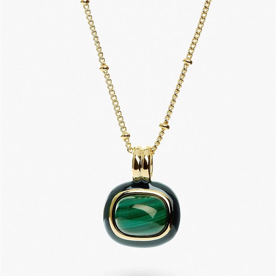 Exquisite Handmade Necklace with Mother of Pearl and Malachite Pendant