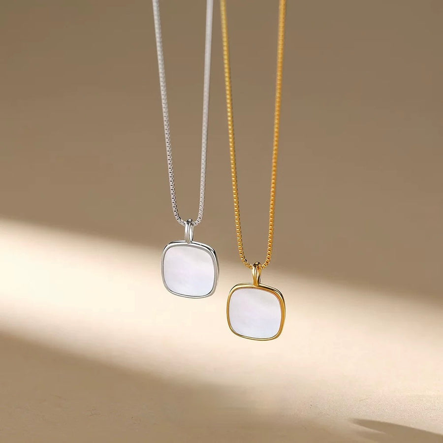 Elegant Square Mother of Pearl Pendant Necklace