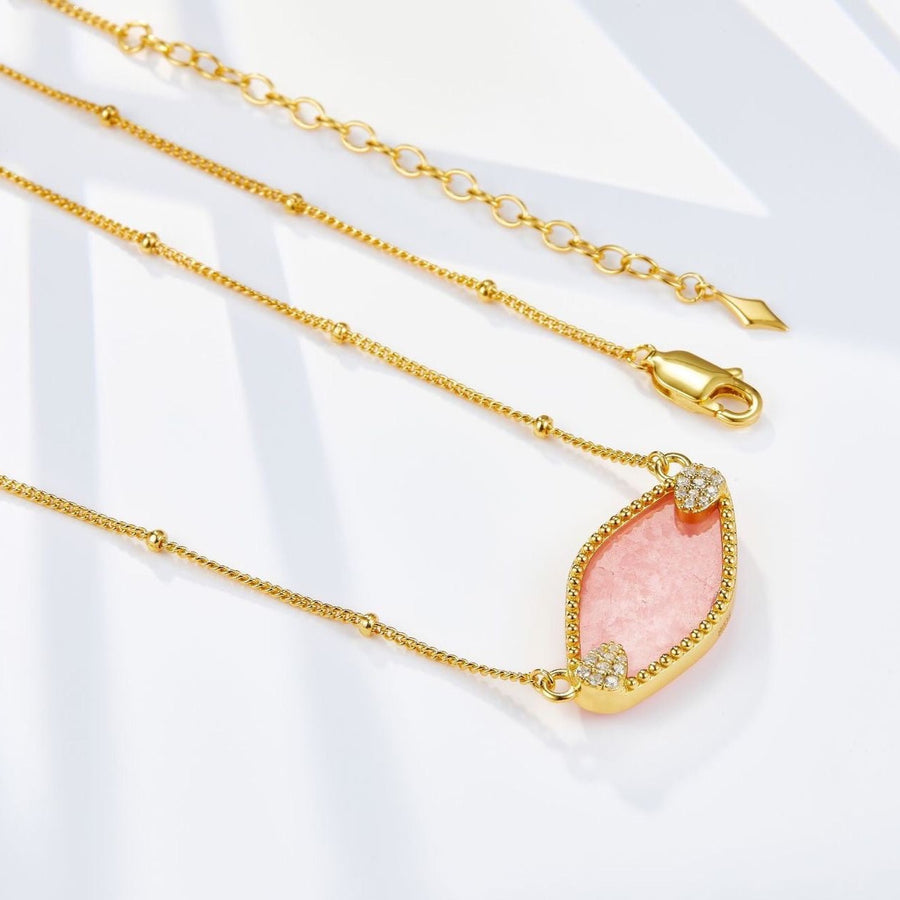 Stunning Vermeil Necklace with a Rhodochrosite Stone Pendant