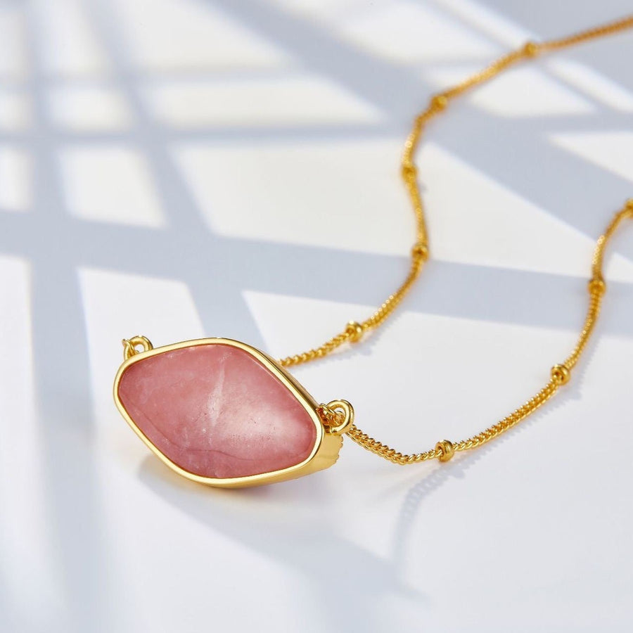 Stunning Vermeil Necklace with a Rhodochrosite Stone Pendant