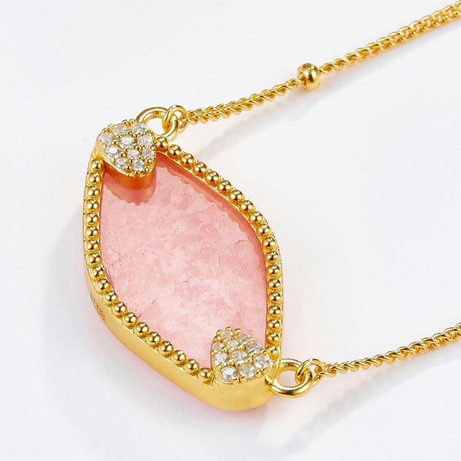 Stunning Vermeil Necklace with a Rhodochrosite Stone Pendant