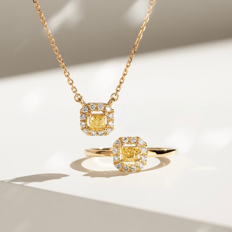 Jewerly Set (necklace & ring) with Shinning Yellow Zircon Stone