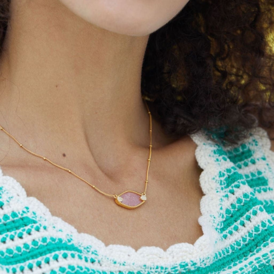 Stunning Vermeil Necklace with a Rhodochrosite Stone Pendant