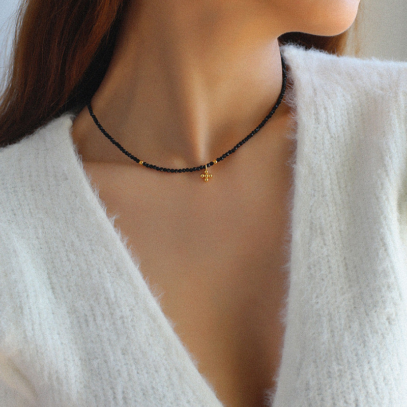 Natural Spinel Cross Choker Necklace