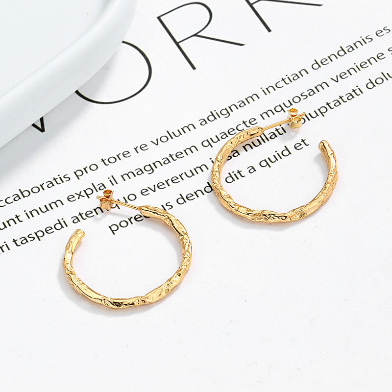 Handcrafted Round Hoop Earrings with Tin Foil Effect