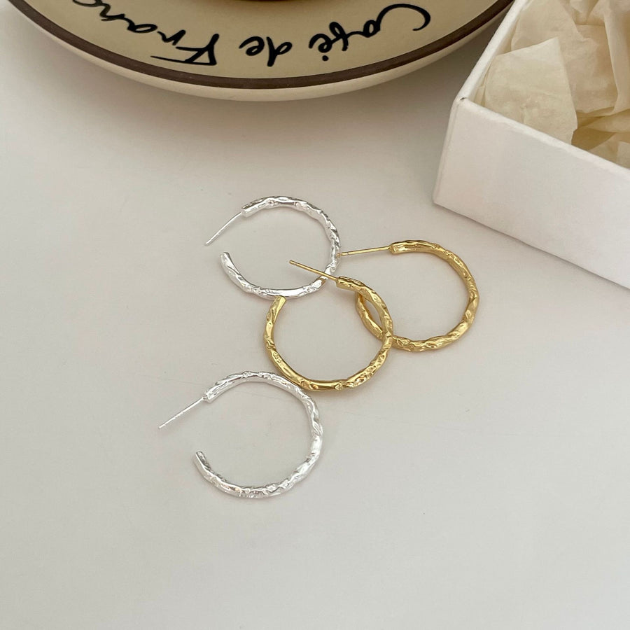 Handcrafted Round Hoop Earrings with Tin Foil Effect