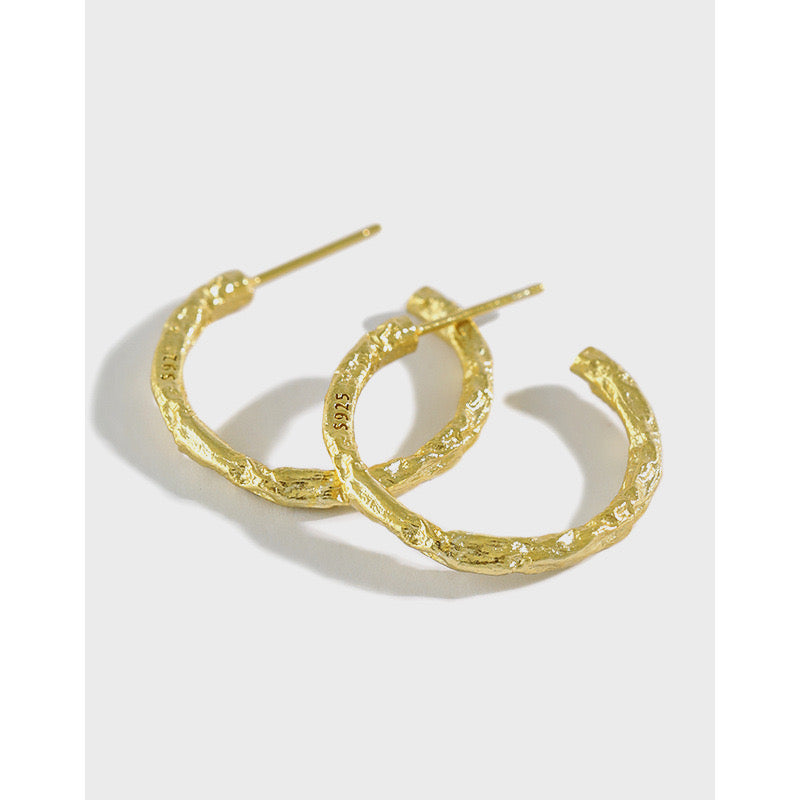 Handcrafted Round Hoop Earrings with Tin Foil Effect