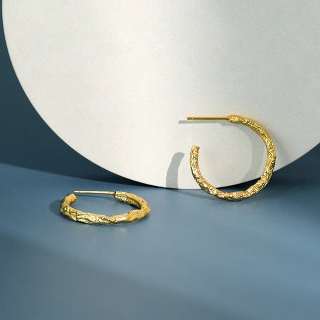 Handcrafted Round Hoop Earrings with Tin Foil Effect