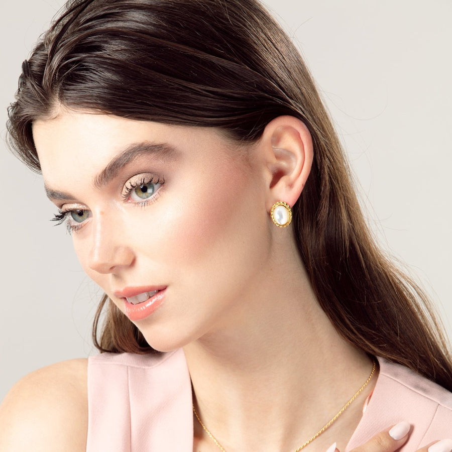 Chic Vintage-Inspired Gold Vermeil Earrings in Mother of Pearl