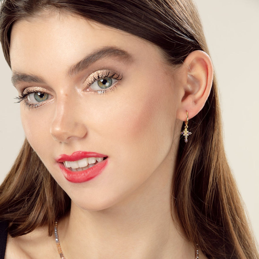 Shinny Cross Hoop Earrings