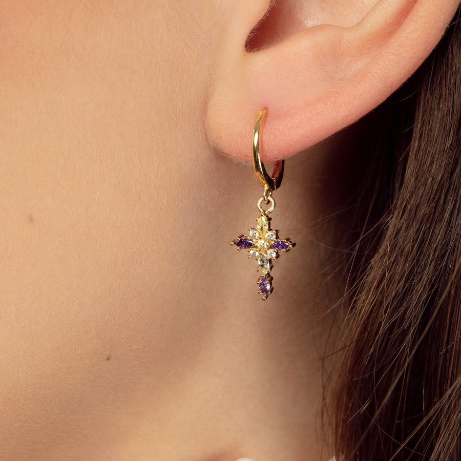 Boucles d'oreilles créoles croix en cristaux brillants