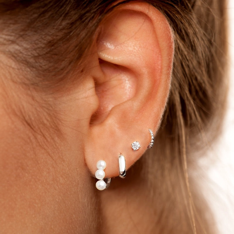 Boucles d'Oreilles Créoles 3 Perles