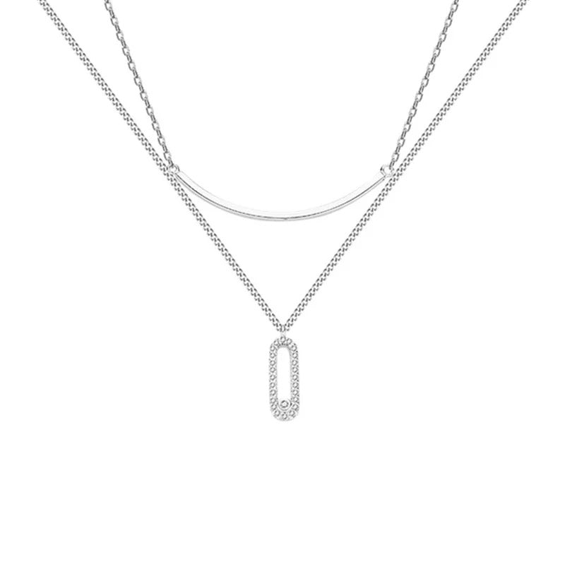 Trendy Geometric Double Layered Chain Pendant Necklace