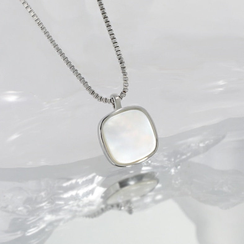 Elegant Square Mother of Pearl Pendant Necklace