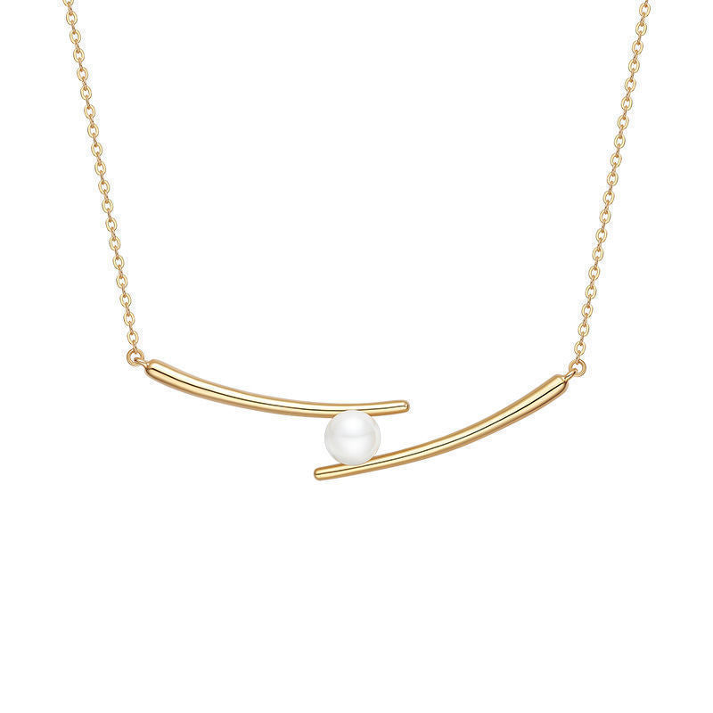 Stylish Asymmetric Bar Pearl Necklace