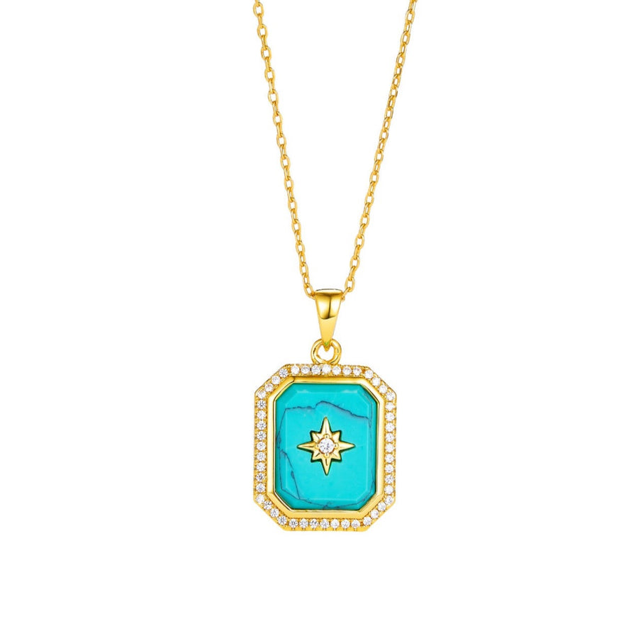 Collier pendentif carré turquoise naturel fabriqué à la main