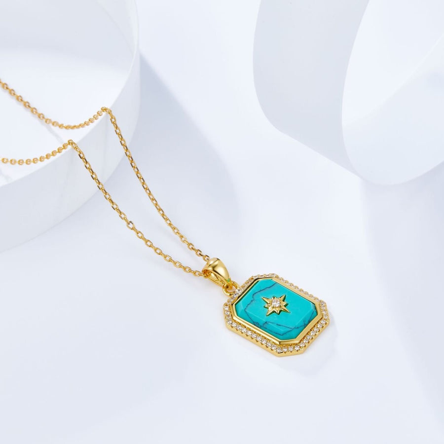 Handcrafted Natural Turquoise Square Pendant Necklace