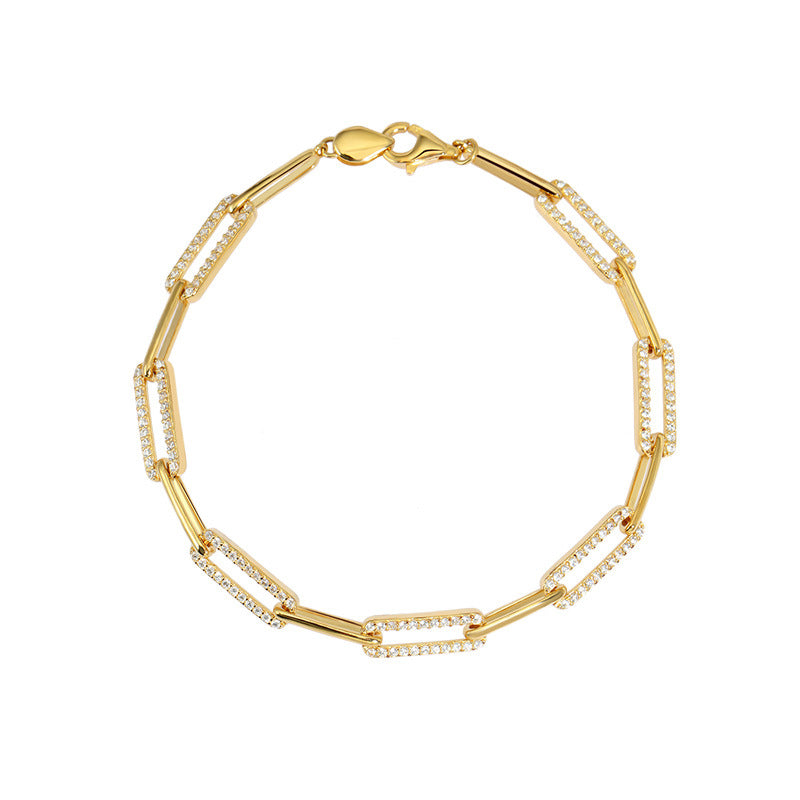 Shinny Chain Bracelet with paved gemstones in gold Vermeil