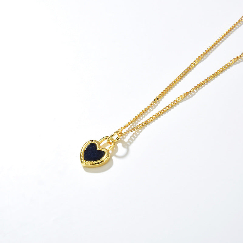 Collier Coeur Double Face avec Pendentif Onyx Noir et Nacre