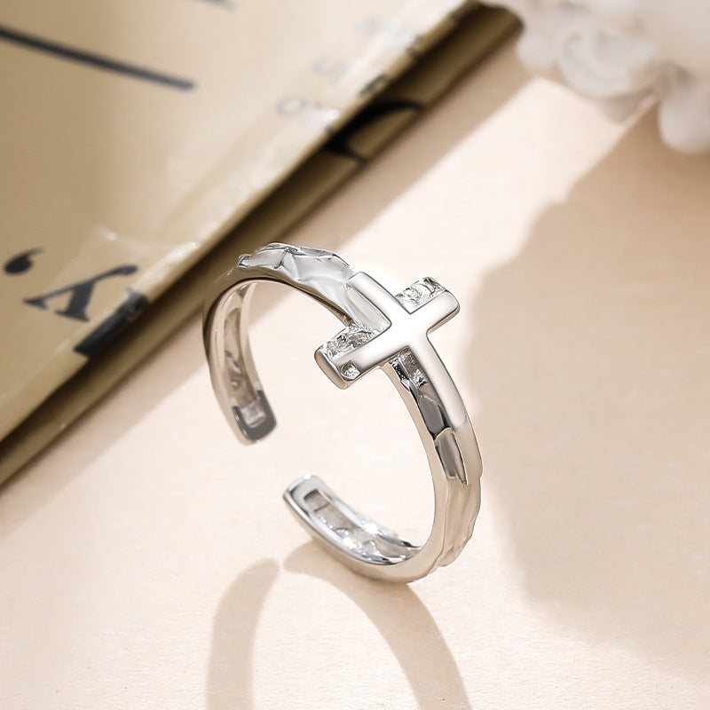 Minimalist Cross Silver Open Ring