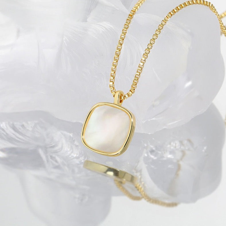 Elegant Square Mother of Pearl Pendant Necklace