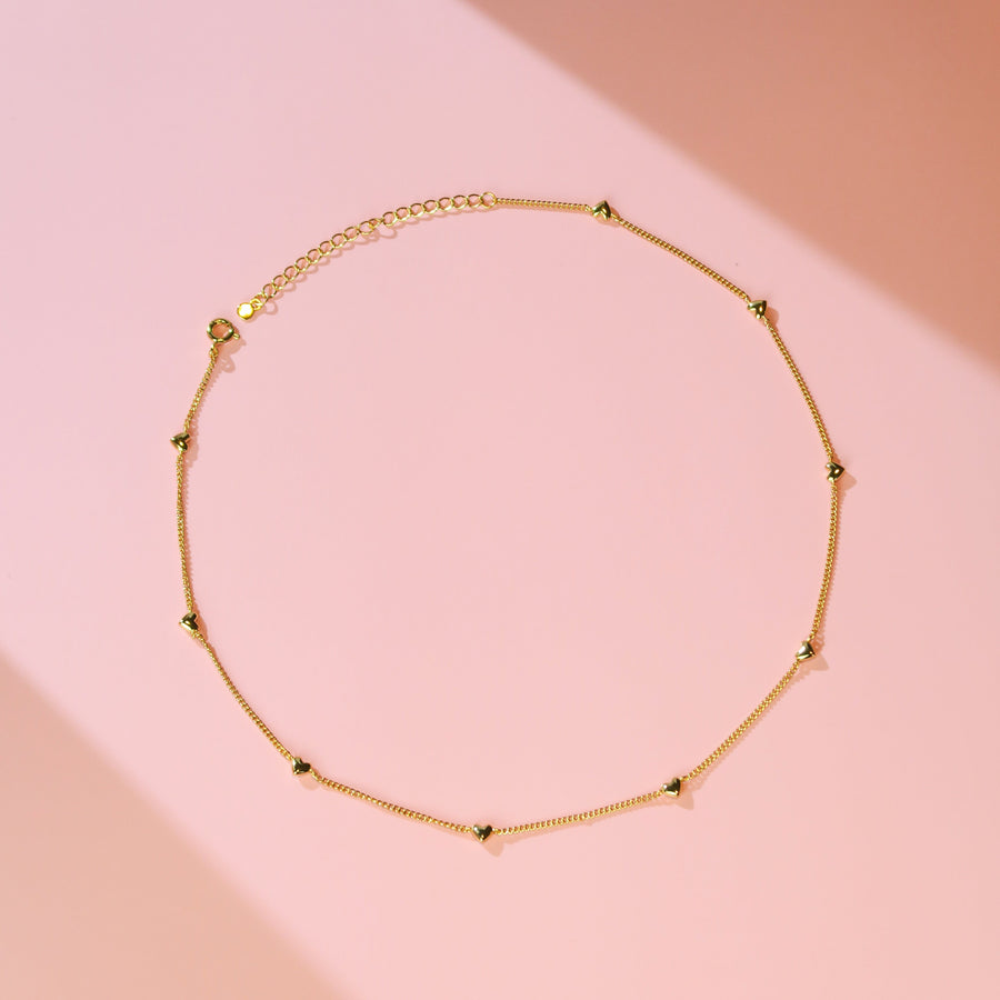 Romantic Heart Choker Necklace in Gold Vermeil