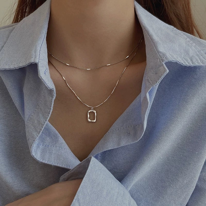 Stylish Geometric Double Layered Chain Necklace