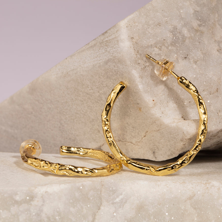 Handcrafted Round Hoop Earrings with Tin Foil Effect