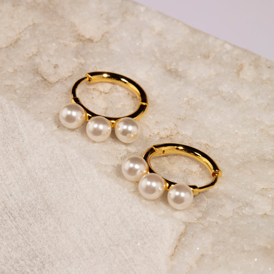 3 Pearls Hoop Earrings