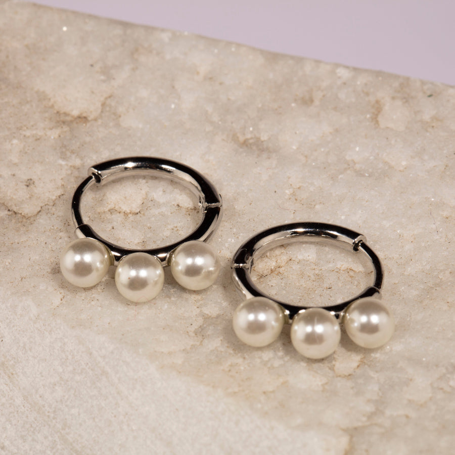 3 Pearls Hoop Earrings