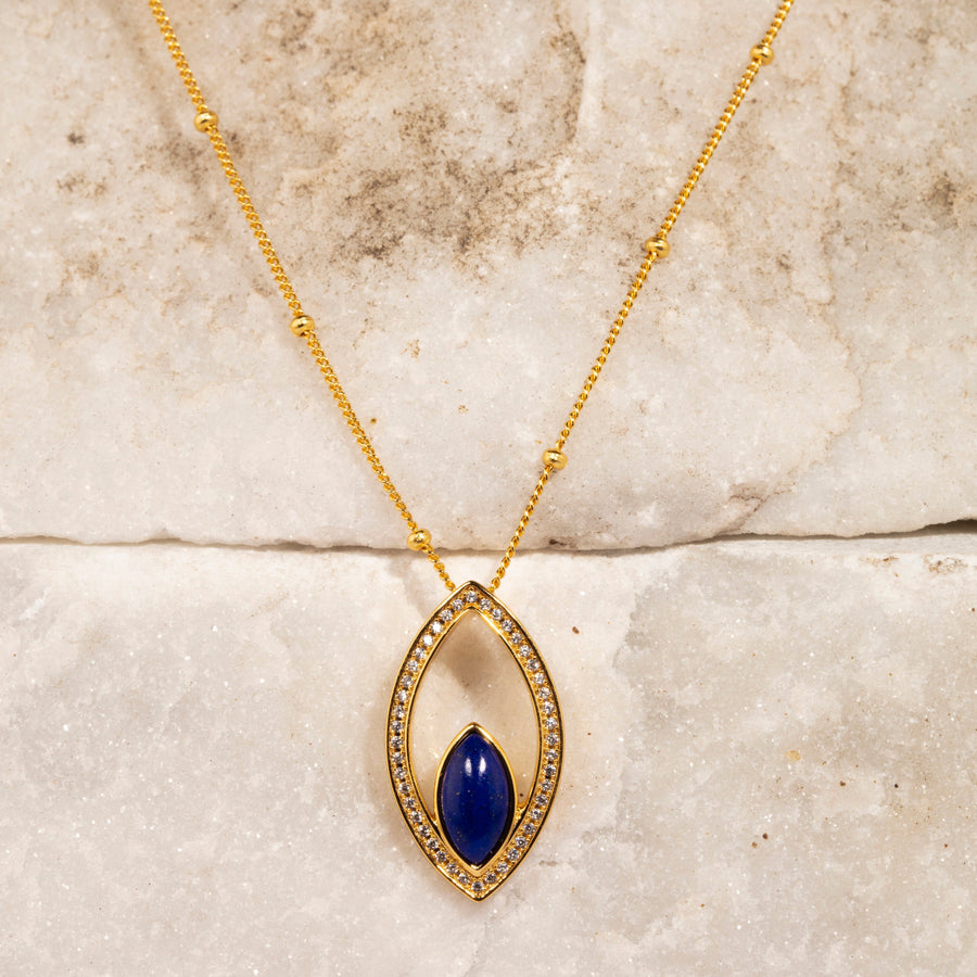 Handcrafted Necklace with Lapis Lazuli Pendant in Vermeil