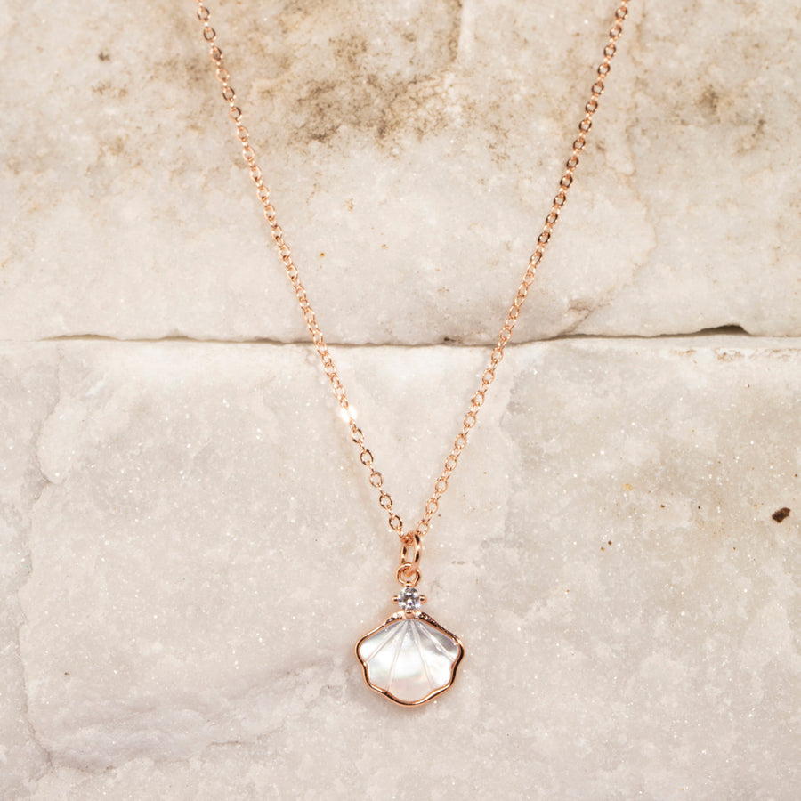 Shell Shaped Pink Gold Plated Pendant Necklace