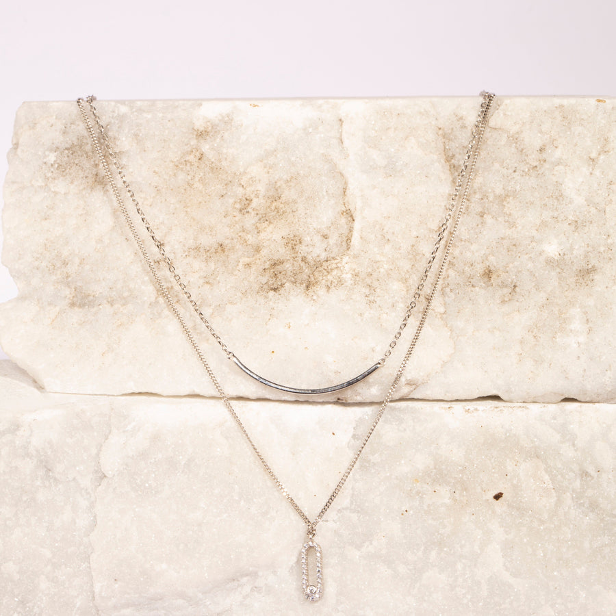 Trendy Geometric Double Layered Chain Pendant Necklace