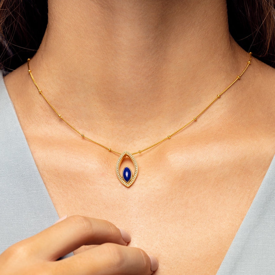 Handcrafted Necklace with Lapis Lazuli Pendant in Vermeil