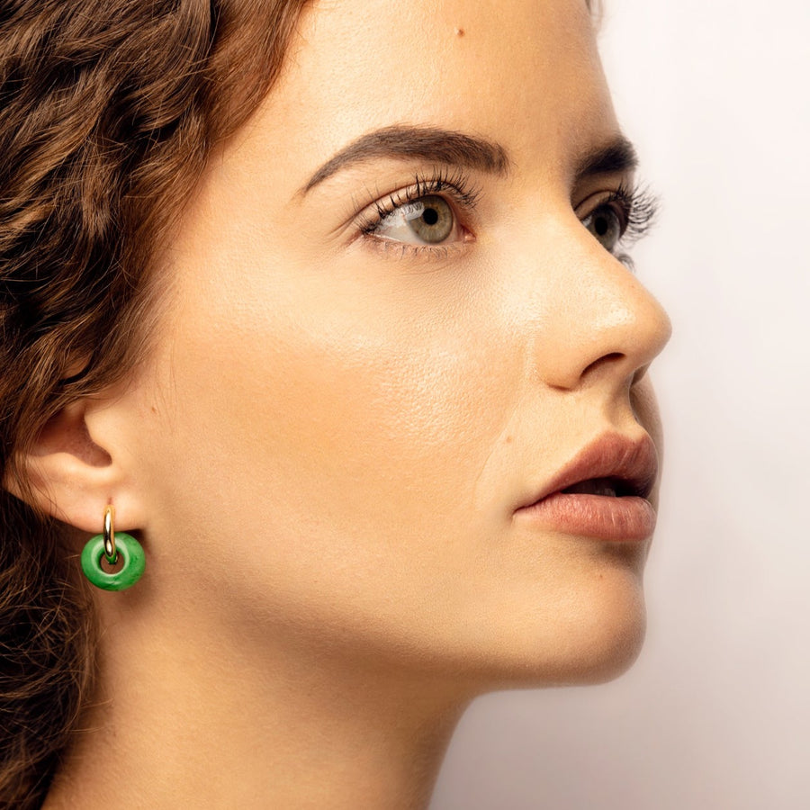 Boucles d'oreilles créoles avec pendants en jade