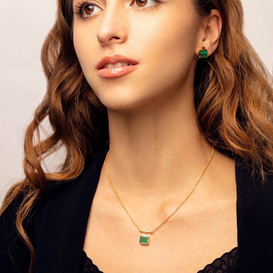 Collier Chic en Or Vermeil avec Pendentif Malachite / Lapis Lazuli