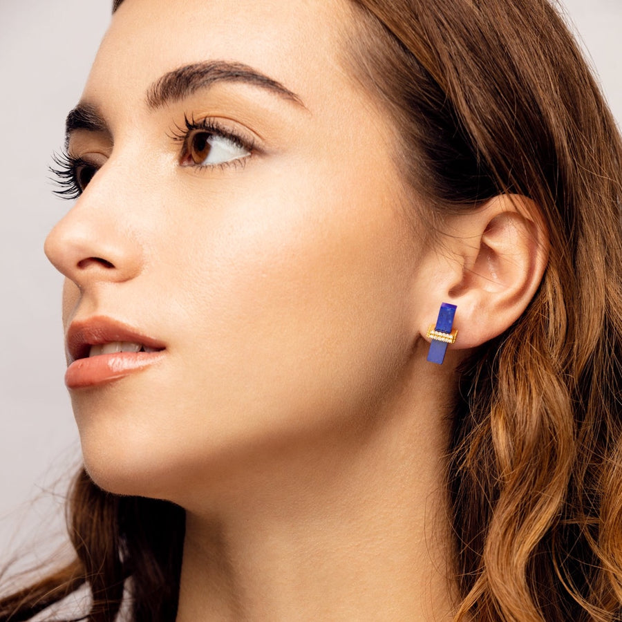 Superbes Boucles d'Oreilles Lapis Lazuli avec Zircon Pavé