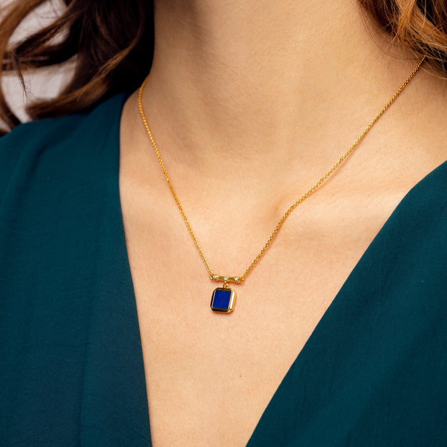 Collier Chic en Or Vermeil avec Pendentif Malachite / Lapis Lazuli