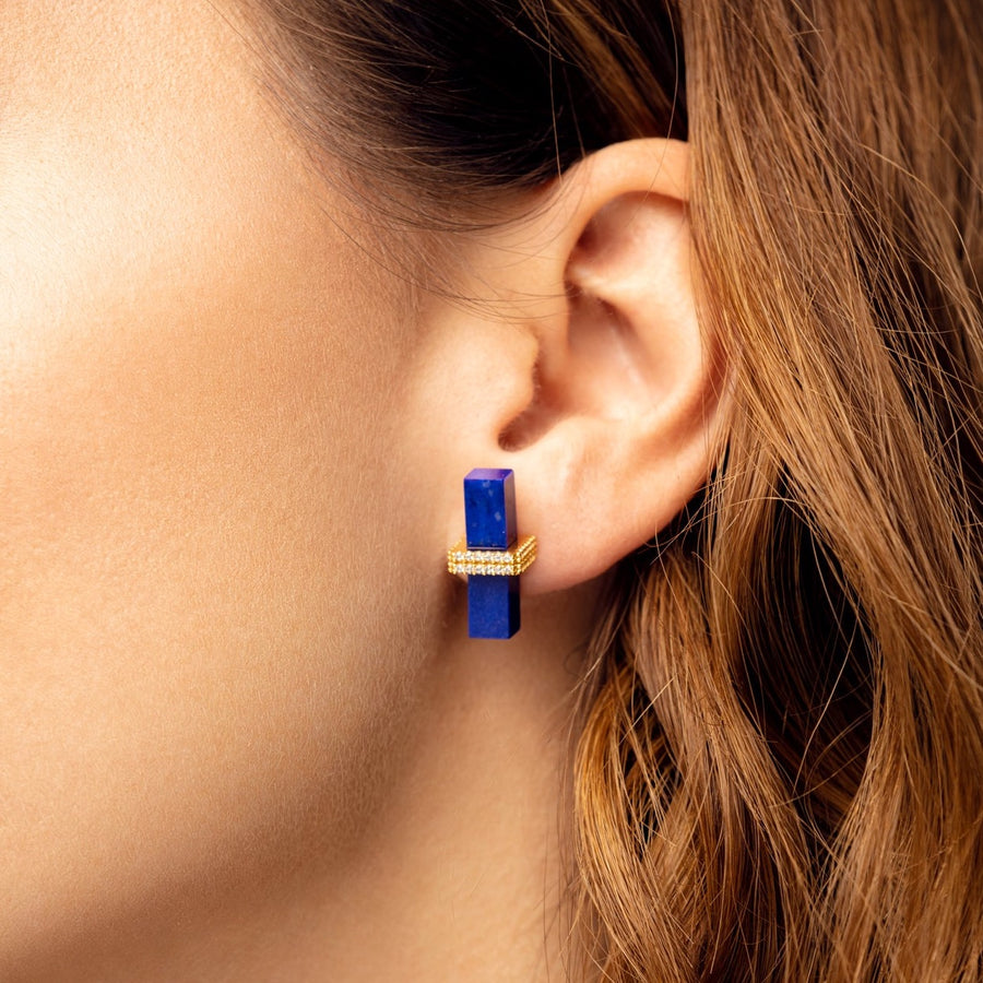 Superbes Boucles d'Oreilles Lapis Lazuli avec Zircon Pavé