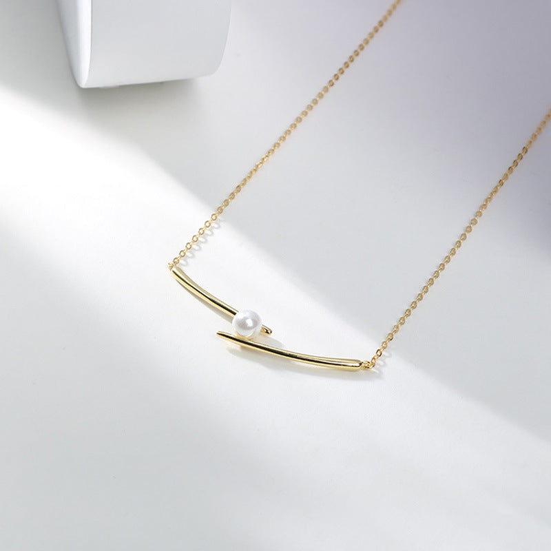 Stylish Asymmetric Bar Pearl Necklace