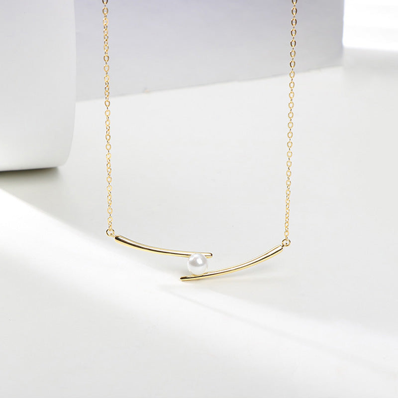 Stylish Asymmetric Bar Pearl Necklace