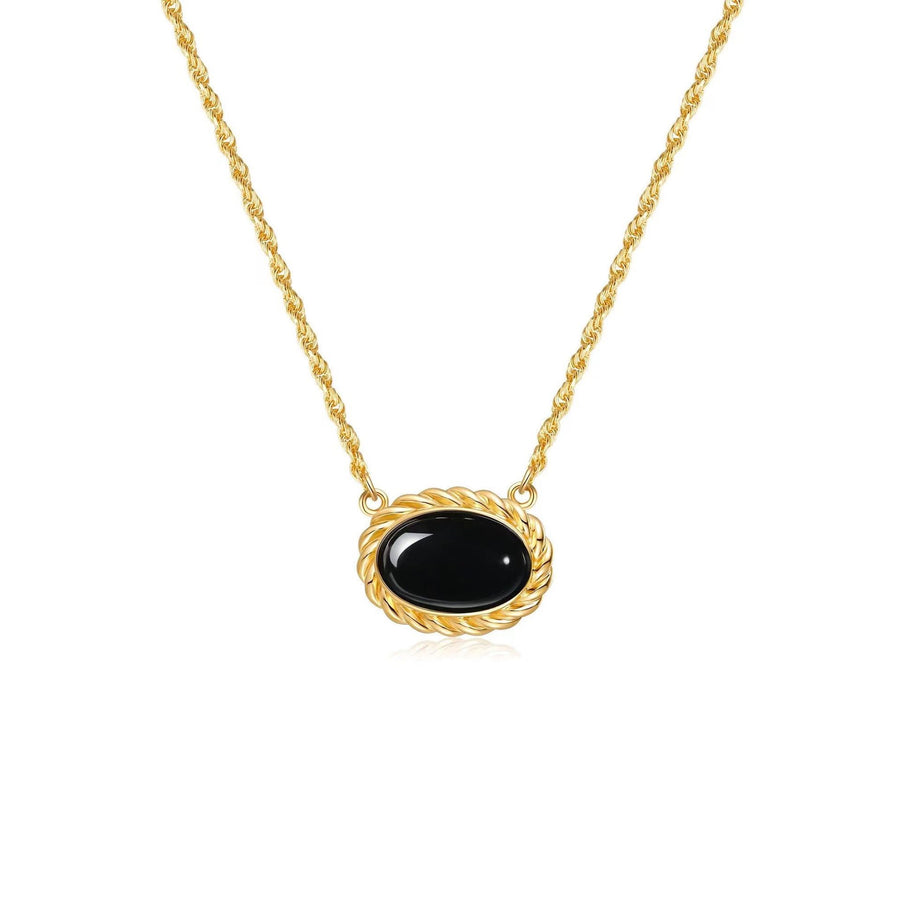 Collier chic d'inspiration vintage avec pendentif en onyx noir et en or vermeil