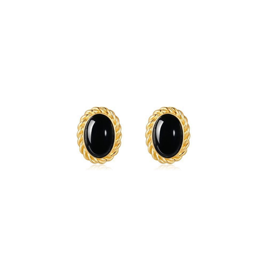 Boucles d'oreilles chics avec l'inspiration du style vintage en or vermeil en onyx noir