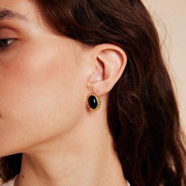 Chic Vintage-Inspired Gold Vermeil Earrings in Black Onyx