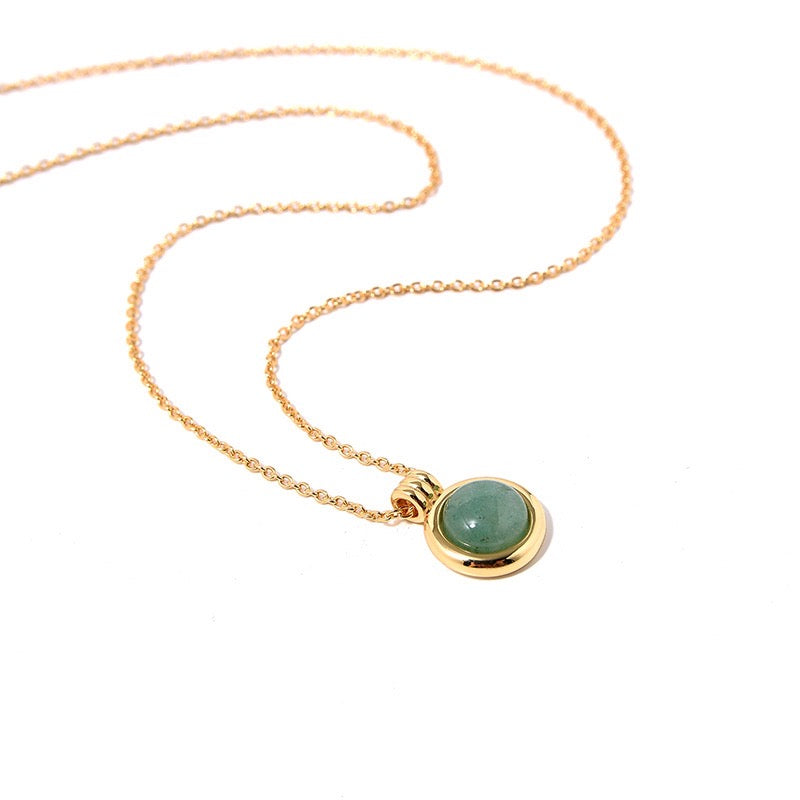 Timeless Gold Vermeil Necklace with Aventurine Natural Stone Pendant