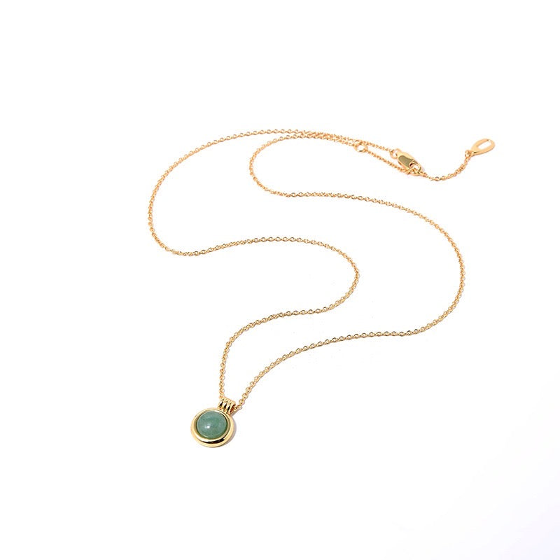 Timeless Gold Vermeil Necklace with Aventurine Natural Stone Pendant