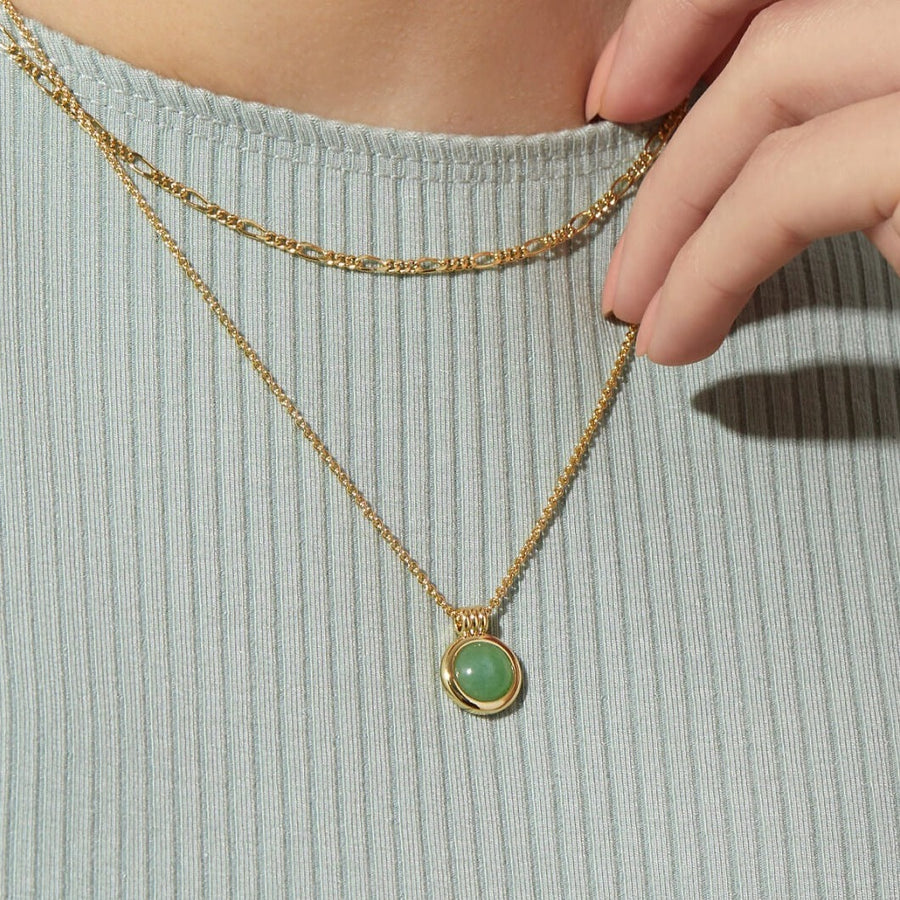 Timeless Gold Vermeil Necklace with Aventurine Natural Stone Pendant