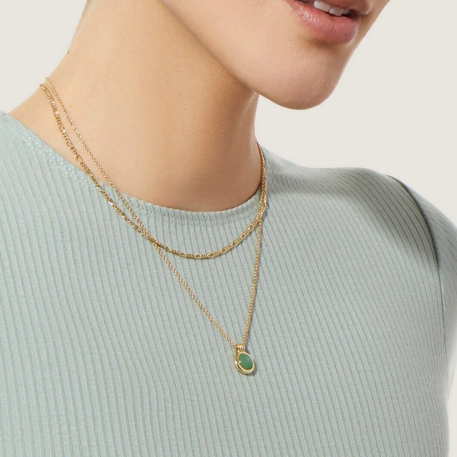 Timeless Gold Vermeil Necklace with Aventurine Natural Stone Pendant