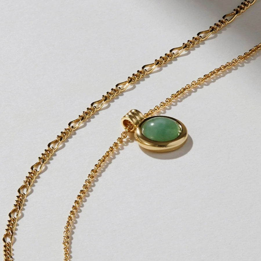 Timeless Gold Vermeil Necklace with Aventurine Natural Stone Pendant