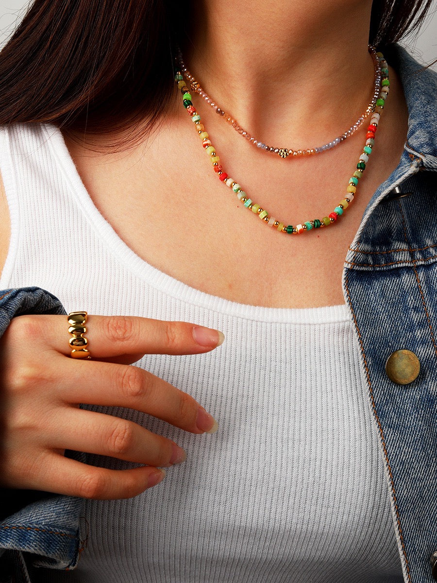 Romantic Handmade Beads Necklace in Gold Vermeil